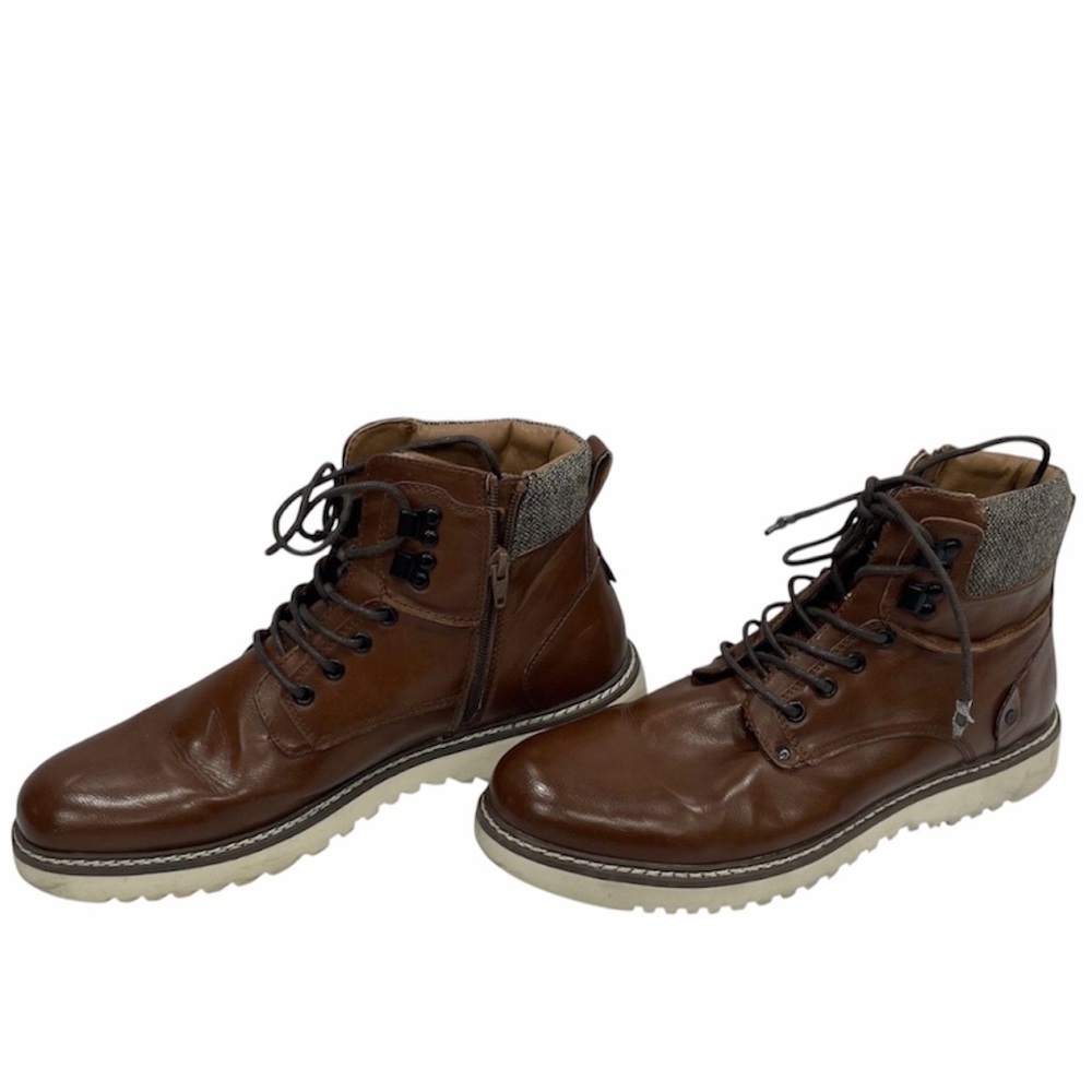 Steve Madden Delwar Men’s Lace-Up Boots -Side Zipper Size 10.5 M Chestnut color